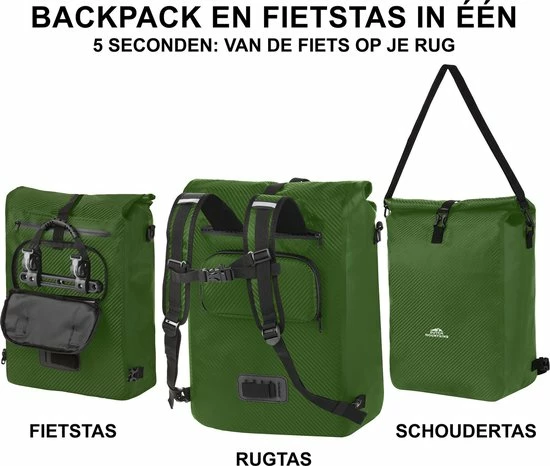 Dutch Mountains Enkele Fietstas | Rugzak | Sterke 100% Waterdicht | Fietstas, Schoudertas En Rugtas In 1 | 28 Liter | Groen 8 Dutch Mountains Enkele Fietstas | Rugzak | Sterke 100% Waterdicht | Fietstas, Schoudertas En Rugtas In 1 | 28 Liter | Groen - Afbeelding 8