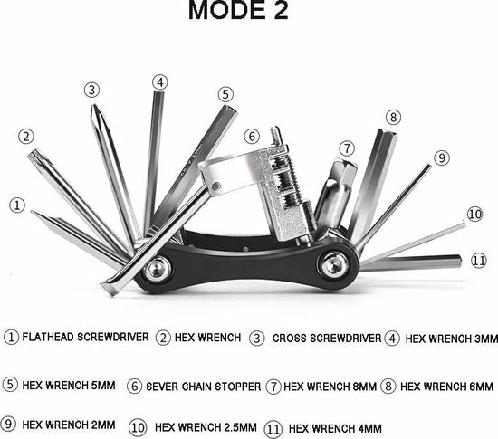 LOUZIR Multitool Fiets Reparatie Toolkit 16-delig - Race Fiets Mountainbike- Vouwgereedschap Fiets- Zakgereedschap 9 LOUZIR Multitool Fiets Reparatie Toolkit 16-delig - Race Fiets Mountainbike- Vouwgereedschap Fiets- Zakgereedschap - Afbeelding 9