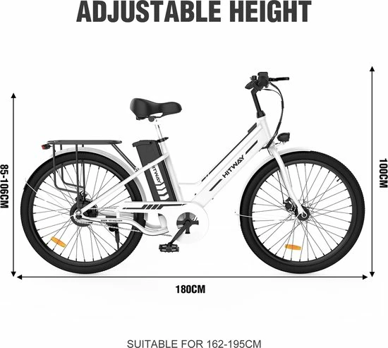 HITWAY Elektrische Fiets, 26 Inch, 250 W Motor, Li-batterij 36 V, 8.4 Ah, Tot 35-70 Km Wit Blauw 3 HITWAY Elektrische Fiets, 26 Inch, 250 W Motor, Li-batterij 36 V, 8.4 Ah, Tot 35-70 Km Wit Blauw - Afbeelding 3