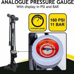 Dunlop Staande Fietspomp Pro Uitvoering - Analoge Drukmeter - Dubbele Ventielkop - Zwart -Fietsen-Accessoires Shop 550x507