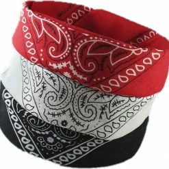 Merkloos Femur - 3Pack Vintage Bandana Boeren Zakdoek Hoofdband Classic Paisley Accessoires Sport - Zwart Wit Rood