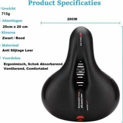 Voltano Fietszadel Met Gelpads - Zwart/Rood - Uitsparing - Zadelvering - Unisex - Incl. Gratis Zadelstrop -Fietsen-Accessoires Shop 550x518 4