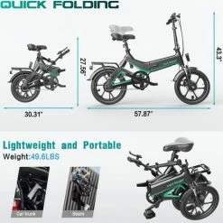 Merkloos Hitway 14F005 Elektrische Fiets E-bike | Opvouwbaar | 250W Motor | 7.5Ah | 16" | Zwart / Groen -Fietsen-Accessoires Shop 550x525 2