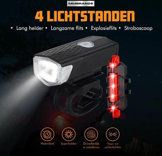 MM Brands Fietslamp - Fietsverlichting - Voorlicht En Achterlicht - USB Oplaadbaar - LED 4 MM Brands Fietslamp - Fietsverlichting - Voorlicht En Achterlicht - USB Oplaadbaar - LED - Afbeelding 4
