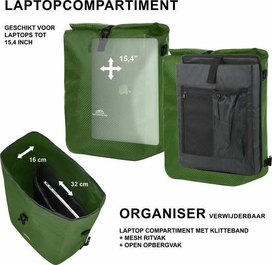Dutch Mountains Enkele Fietstas | Rugzak | Sterke 100% Waterdicht | Fietstas, Schoudertas En Rugtas In 1 | 28 Liter | Groen 11 Dutch Mountains Enkele Fietstas | Rugzak | Sterke 100% Waterdicht | Fietstas, Schoudertas En Rugtas In 1 | 28 Liter | Groen - Afbeelding 11