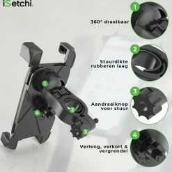 ISetchi Telefoonhouder Fiets Met 360 Graden Rotatie - Stevig & Stabiel - Ook Voor Scooter & Motor Gsm Telefoon Houder Fiets - Anti Shock & Vibratie Ontwerp - Fietshouder Smartphone Mobiel - Zwart -Fietsen-Accessoires Shop 550x538