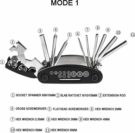 LOUZIR Multitool Fiets Reparatie Toolkit 16-delig - Race Fiets Mountainbike- Vouwgereedschap Fiets- Zakgereedschap 10 LOUZIR Multitool Fiets Reparatie Toolkit 16-delig - Race Fiets Mountainbike- Vouwgereedschap Fiets- Zakgereedschap - Afbeelding 10
