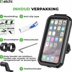 ISetchi Telefoonhouder Fiets Waterdicht L (5.5 Tot 7 Inch) - 360 Graden Rotatie - Ook Voor Scooter & Motor - Gsm Houder Fiets - Waterdicht IP67 Level - Zwart -Fietsen-Accessoires Shop 550x542