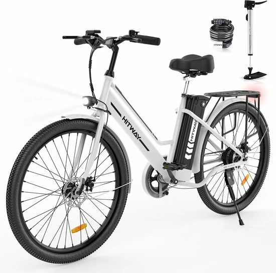 HITWAY Elektrische Fiets, 26 Inch, 250 W Motor, Li-batterij 36 V, 8.4 Ah, Tot 35-70 Km Wit Blauw 1 HITWAY Elektrische Fiets, 26 Inch, 250 W Motor, Li-batterij 36 V, 8.4 Ah, Tot 35-70 Km Wit Blauw