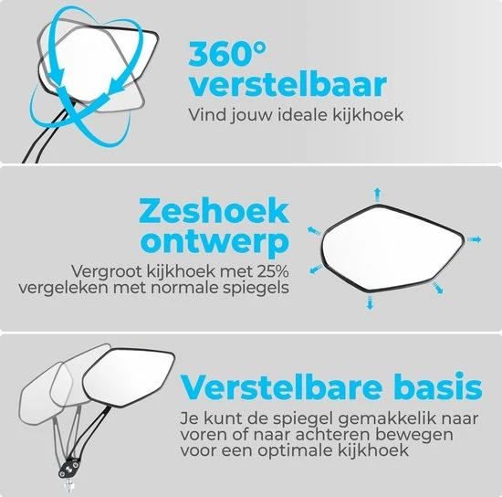 NueNext Fietsspiegel Ebike 2 Stuks Achteruitkijk Spiegel Op Stuur Multi-verstelbaar 360 Rotatie - Speed-pedelec 5 NueNext Fietsspiegel Ebike 2 Stuks Achteruitkijk Spiegel Op Stuur Multi-verstelbaar 360 Rotatie - Speed-pedelec - Afbeelding 5