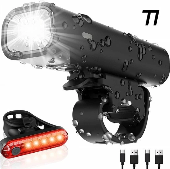 TIKKENS LED Fietsverlichting Set - Fietslamp USB Oplaadbaar - Fietslampjes Voorlicht & Achterlicht - Waterdicht – Zwart 1 TIKKENS LED Fietsverlichting Set - Fietslamp USB Oplaadbaar - Fietslampjes Voorlicht & Achterlicht - Waterdicht – Zwart