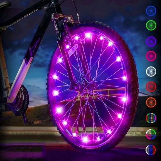BOTC Wielverlichting Fiets - 20 Holders - Spaakverlichting LED - Lichtsnoer Fietswiel - Fiets Wiel Licht - 20 Leds - 220CM - Roze 1 BOTC Wielverlichting Fiets - 20 Holders - Spaakverlichting LED - Lichtsnoer Fietswiel - Fiets Wiel Licht - 20 Leds - 220CM - Roze