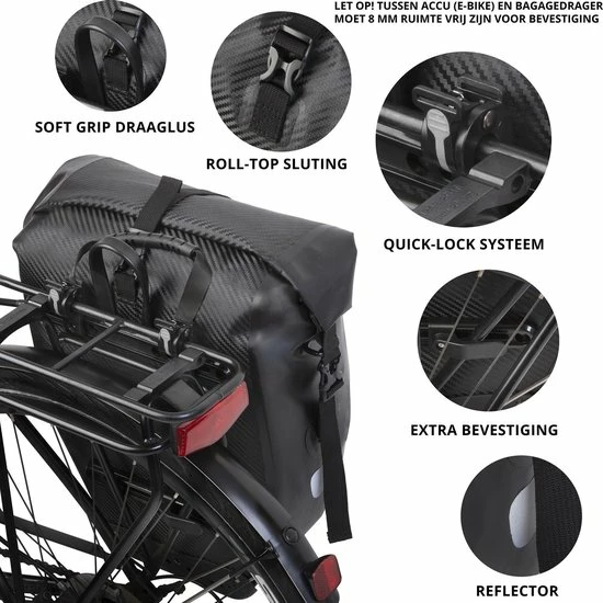 Dutch Mountains Enkele Fietstas | Sterke En 100% Waterdichte Fietstas En Schoudertas In 1 | 24 Liter | Carbon / Zwart 5 Dutch Mountains Enkele Fietstas | Sterke En 100% Waterdichte Fietstas En Schoudertas In 1 | 24 Liter | Carbon / Zwart - Afbeelding 5