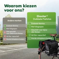 Ekostar® Dubbele Fietstas - NIEUW - Waterafstotend - 46 Liter - Reflectoren – Zwart – OOK Voor Elektrische Fietsen -Fietsen-Accessoires Shop 550x550 110