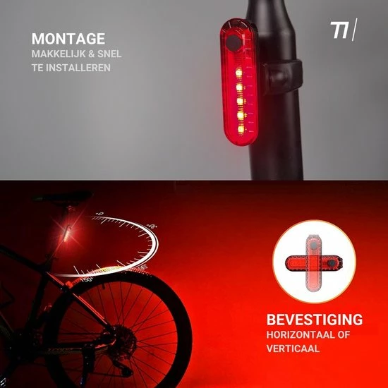 TIKKENS LED Fietsverlichting Set - Fietslamp USB Oplaadbaar - Fietslampjes Voorlicht & Achterlicht - Waterdicht – Zwart 2 TIKKENS LED Fietsverlichting Set - Fietslamp USB Oplaadbaar - Fietslampjes Voorlicht & Achterlicht - Waterdicht – Zwart - Afbeelding 2