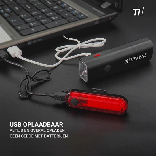 TIKKENS LED Fietsverlichting Set - Fietslamp USB Oplaadbaar - Fietslampjes Voorlicht & Achterlicht - Waterdicht – Zwart 7 TIKKENS LED Fietsverlichting Set - Fietslamp USB Oplaadbaar - Fietslampjes Voorlicht & Achterlicht - Waterdicht – Zwart - Afbeelding 7