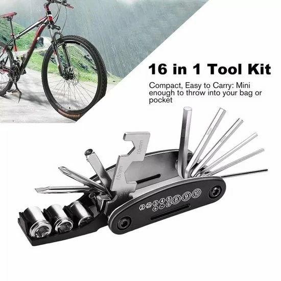 LOUZIR Multitool Fiets Reparatie Toolkit 16-delig - Race Fiets Mountainbike- Vouwgereedschap Fiets- Zakgereedschap 1 LOUZIR Multitool Fiets Reparatie Toolkit 16-delig - Race Fiets Mountainbike- Vouwgereedschap Fiets- Zakgereedschap