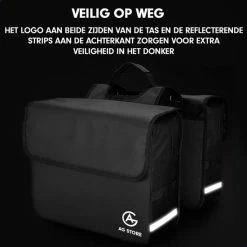 AG Fietstas -dubbele Fietstas - Fietstassen - Electrische Fietsen - Zwart - Dubbel - Waterdicht - 37 Liter -volwassenen - Elektrische Fiets - Reflectoren - 100% Polyster -Fietsen-Accessoires Shop 550x550 321
