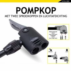 Dunlop Fietspomp - Presta/ Dunlop/ Schrader - Met 2 Adaptoren - Staande Pomp - 62,5 Cm Hoog -Fietsen-Accessoires Shop 550x550 90