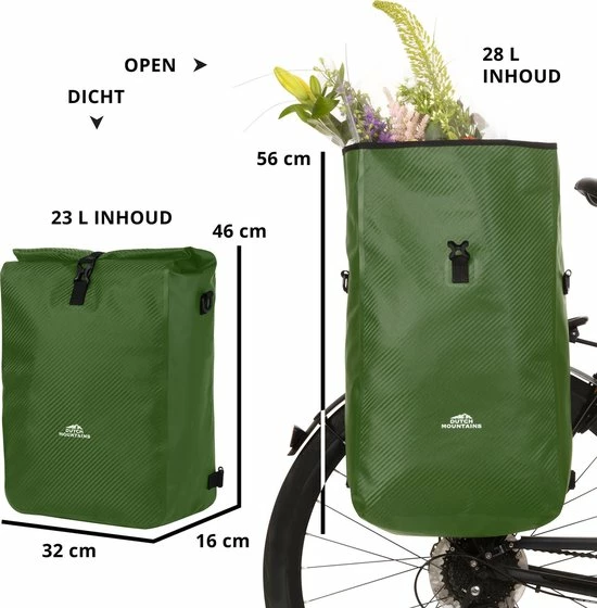 Dutch Mountains Enkele Fietstas | Rugzak | Sterke 100% Waterdicht | Fietstas, Schoudertas En Rugtas In 1 | 28 Liter | Groen 3 Dutch Mountains Enkele Fietstas | Rugzak | Sterke 100% Waterdicht | Fietstas, Schoudertas En Rugtas In 1 | 28 Liter | Groen - Afbeelding 3