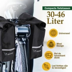 Ekostar Dubbele Fietstas - Rolltop - Waterbestendig - 46 L - Zwart -Fietsen-Accessoires Shop 550x576 1