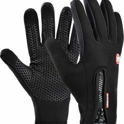 LuxeRoyal Fietshandschoenen Winter - Sport Handschoenen Met Rits - Touchscreen Telefoon - Anti Slip Gloves - Heren / Dames - Maat L - Zwart