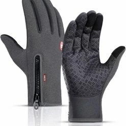 LuxeRoyal Fietshandschoenen Winter - Sport Handschoenen Met Rits - Touchscreen Telefoon - Anti Slip Gloves - Heren / Dames - Maat L - Donker Grijs