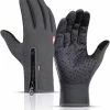 LuxeRoyal Fietshandschoenen Winter - Sport Handschoenen Met Rits - Touchscreen Telefoon - Anti Slip Gloves - Heren / Dames - Maat M - Donker Grijs