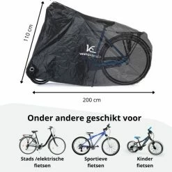 Vento Fresco Fietshoes Voor 1/2 Fietsen Waterdicht - Fietsbeschermhoes Elektrische Fiets XL - Universeel - Zwart Met Opbergzak - 200x110x70 Cm -Fietsen-Accessoires Shop 550x626