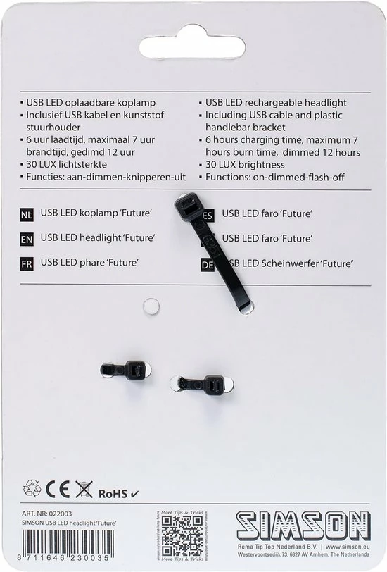 Simson Future Fietsverlichting Koplamp 30 Lux - LED - Oplaadbaar 5 Simson Future Fietsverlichting Koplamp 30 Lux - LED - Oplaadbaar - Afbeelding 5